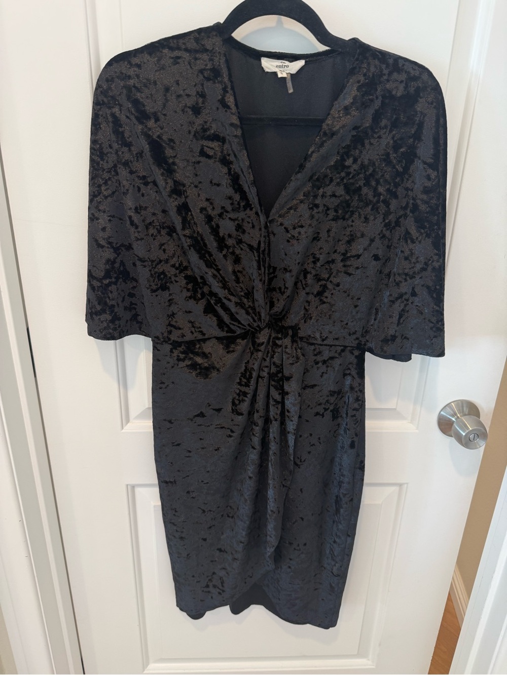 entro Black Crushed Velvet Midi Dress with Front Twist
